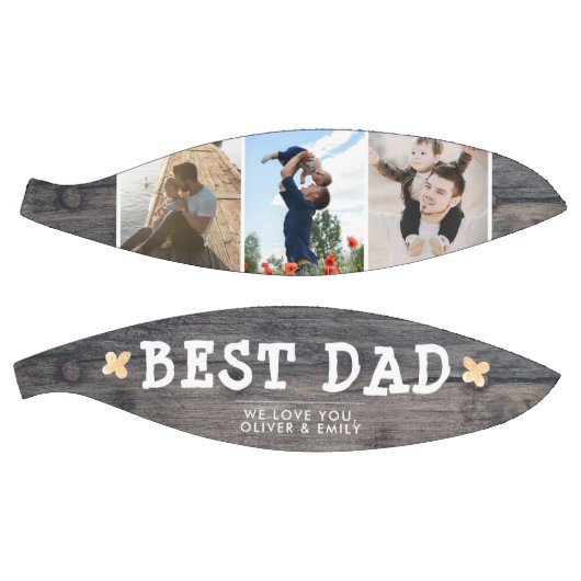 Rustic Wood Best Dad 3 Photo Collage Keepslag Basketbal (Panelen)