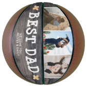 Rustic Wood Best Dad 3 Photo Collage Keepslag Basketbal (Verticaal)