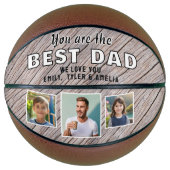 Rustic Wood Best Dad 3 Photo Collage Keepslag Basketbal (Voorkant)