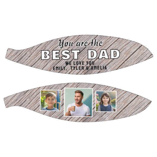 Rustic Wood Best Dad 3 Photo Collage Keepslag Basketbal (Panelen)