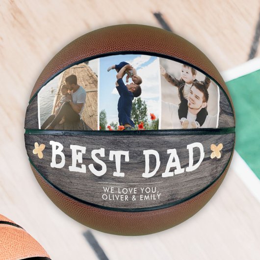 Rustic Wood Best Dad 3 Photo Collage Keepslag Basketbal
