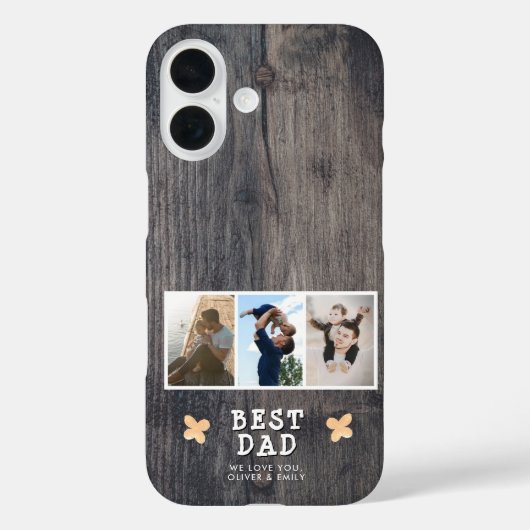 Rustic Wood Best Dad 3 Photo Collage Keepslag Case-Mate iPhone Case (Achterkant)