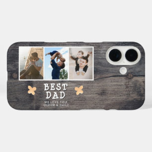 Rustic Wood Best Dad 3 Photo Collage Keepslag iPhone 16 Hoesje