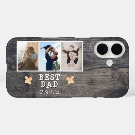 Rustic Wood Best Dad 3 Photo Collage Keepslag Case-Mate iPhone Case (Achterkant (horizontaal))