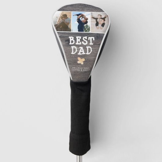Rustic Wood Best Dad 3 Photo Collage Keepslag Golfheadcover (Voorkant)