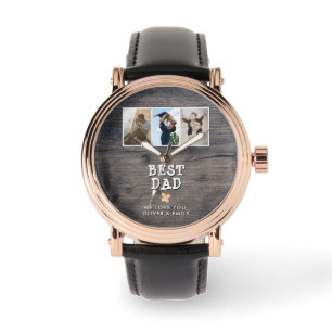 Rustic Wood Best Dad 3 Photo Collage Keepslag Horloge