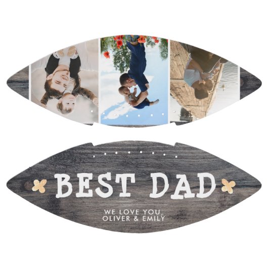 Rustic Wood Best Dad Family 3 Photo Collage American Football (Panelen)