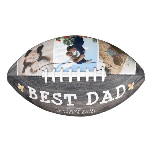Rustic Wood Best Dad Family 3 Photo Collage American Football (Voorkant)