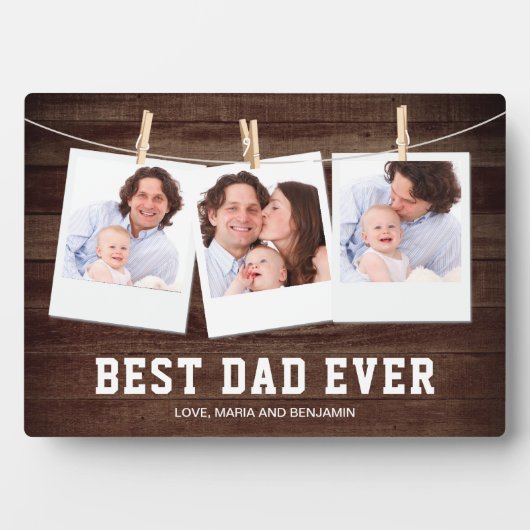 Rustic Wood Best Dad Oog 3 Photo Collage Fotoplaat (voorkant)