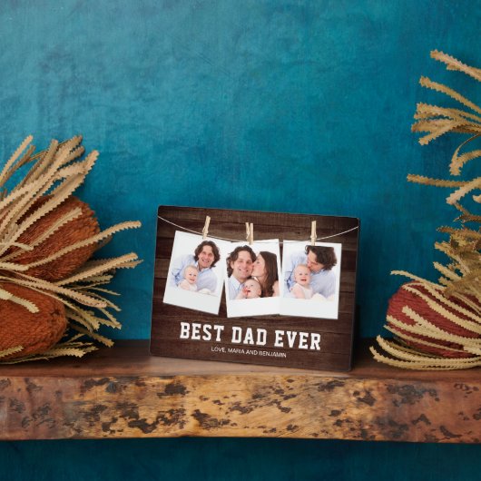 Rustic Wood Best Dad Oog 3 Photo Collage Fotoplaat (Zijkant)