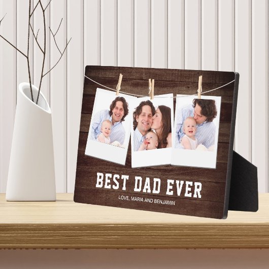 Rustic Wood Best Dad Oog 3 Photo Collage Fotoplaat