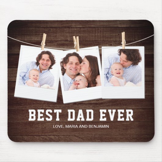 Rustic Wood Best Dad Oog 3 Photo Collage Muismat (Voorkant)