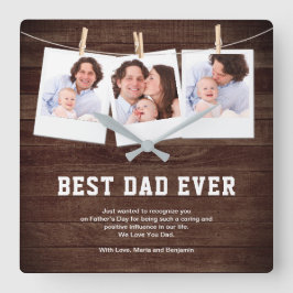 Rustic Wood Best Dad Oog 3 Photo Collage Vierkante Klok