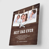 Rustic Wood Best Dad Oog 3 Photo Collage Vierkante Klok (Hoek)