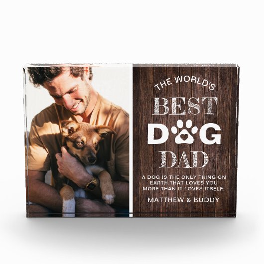 Rustic Wood "Best Dog Dad" Citaat Fotoblokken (Voorkant)