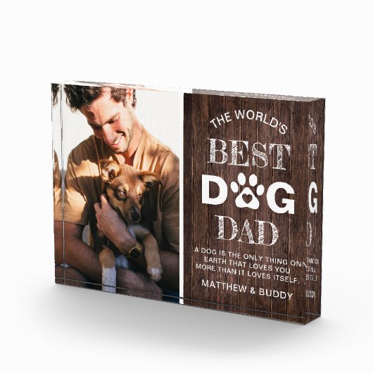 Rustic Wood "Best Dog Dad" Citaat Fotoblokken (Rechts)