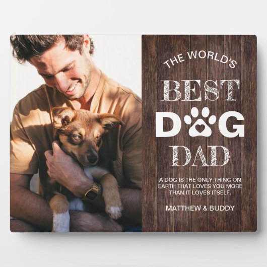 Rustic Wood "Best Dog Dad" Foto & Quote Plaque Fotoplaat (Voorkant)