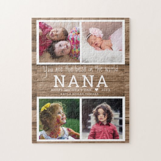 Rustic Wood Best Nana 4 Photo Collage Legpuzzel (Verticaal)