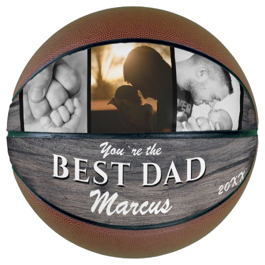 Rustic Wood Beste vader Naam Keepslag 3 Foto Basketbal (Voorkant)