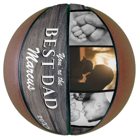 Rustic Wood Beste vader Naam Keepslag 3 Foto Basketbal (Verticaal)