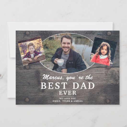 Rustic Wood Beste vader ooit Foto Vaderdag Feestdagenkaart (Voorkant)