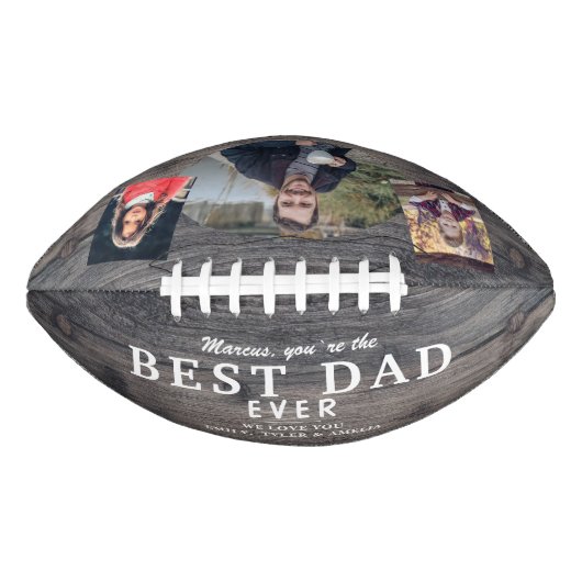 Rustic Wood Beste vader ooit vader 3 Foto Collage American Football (Voorkant)