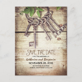 Rustic Wood Bewaar de datum met Skeleton Keys Aankondigingskaart