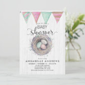 Rustic Wood & Bird Nest Baby shower Kaart (Staand voorkant)