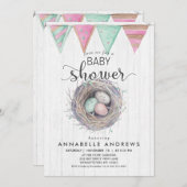 Rustic Wood & Bird Nest Baby shower Kaart (Voorkant / Achterkant)