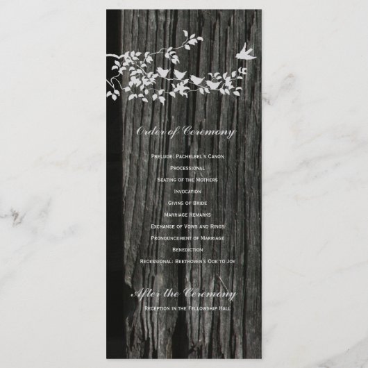 Rustic Wood  Birds Wedding Programma Programmakaart (Achterkant)