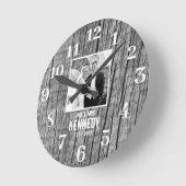 Rustic Wood Black en White Photo Wedding Ronde Klok (Hoek)
