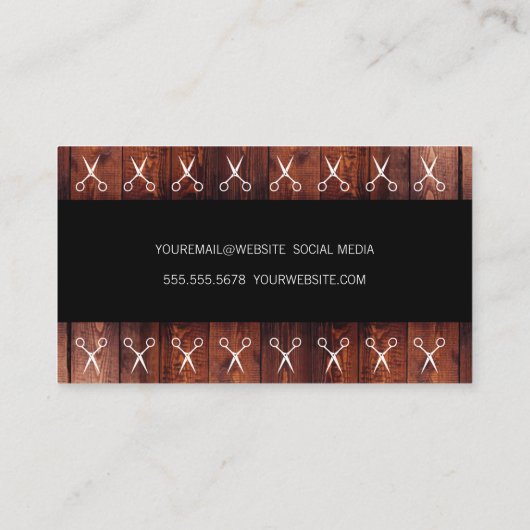 Rustic Wood Black met Shears Pattern Visitekaartje (Achterkant)