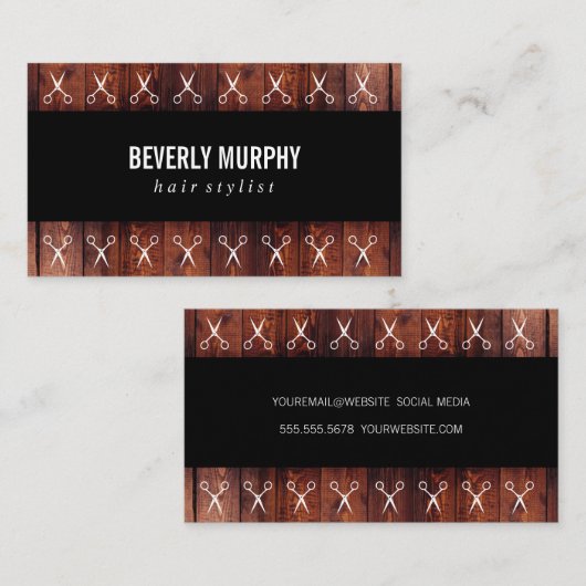 Rustic Wood Black met Shears Pattern Visitekaartje (Voorkant / Achterkant)