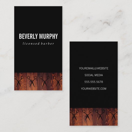 Rustic Wood Black met Shears Pattern Visitekaartje (Voorkant / Achterkant)