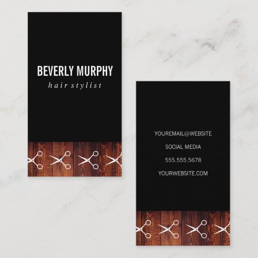 Rustic Wood Black met Shears Pattern Visitekaartje (Voorkant / Achterkant)