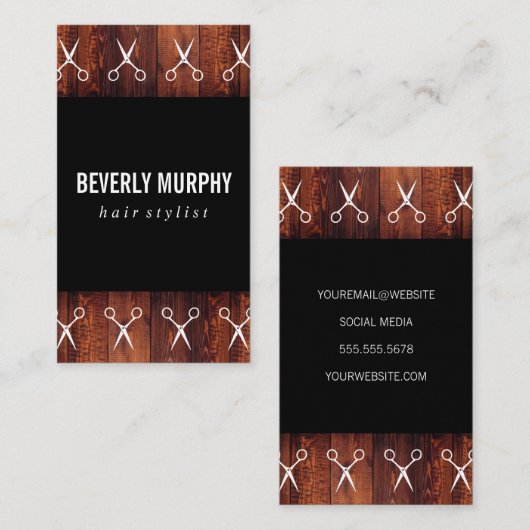 Rustic Wood Black met Shears Pattern Visitekaartje (Voorkant / Achterkant)