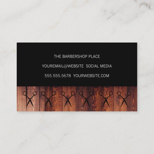 Rustic Wood Black met Shears Pattern Visitekaartje (Achterkant)