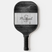 Rustic Wood Black White Monogram Pickleball Paddle (Voorkant)