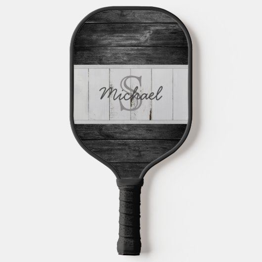 Rustic Wood Black White Monogram Pickleball Paddle (Achterkant)