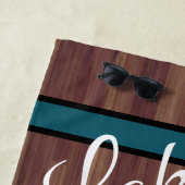 Rustic Wood Blauwgroen Blue Lake Life monogrammed Strandlaken (In situ)