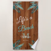 Rustic Wood Blauwgroen Blue Palm Modern Life is ee Strandlaken (Voorkant)
