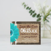 Rustic Wood Blauwgroen Daisy Save the Date Briefka Aankondigingskaart (Staand voorkant)