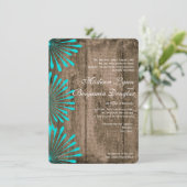 Rustic Wood Blauwgroen Flowers Wedding Invitations Kaart (Staand voorkant)
