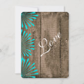 Rustic Wood Blauwgroen Flowers Wedding Invitations Kaart (Achterkant)