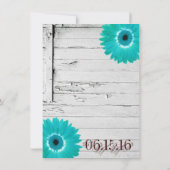 Rustic Wood Blauwgroen Gerber Daisy Wedding Invita Kaart (Achterkant)