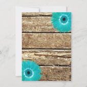 Rustic Wood Blauwgroen Gerber Daisy Wedding Invita Kaart (Achterkant)
