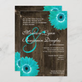 Rustic Wood Blauwgroen Gerber Daisy Wedding Invita Kaart (Voorkant / Achterkant)