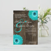 Rustic Wood Blauwgroen Gerber Daisy Wedding Invita Kaart (Staand voorkant)