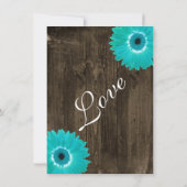 Rustic Wood Blauwgroen Gerber Daisy Wedding Invita Kaart (Achterkant)