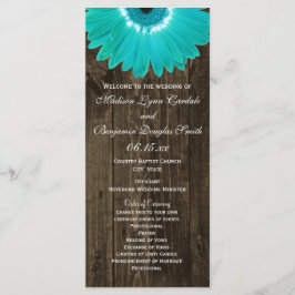 Rustic Wood Blauwgroen Gerber Daisy Wedding Progra Programmakaart